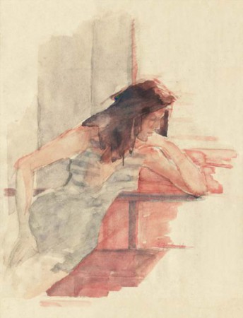 Ragazza pensierosa - acquerello